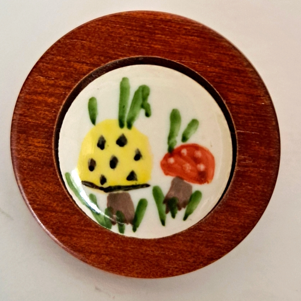 Vintage Wood Mushroom Brooch